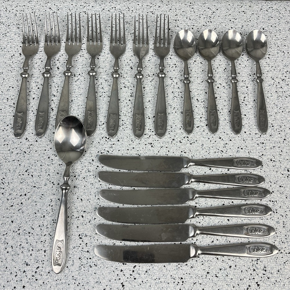 Vintage Gibson COKE Stainless Steel Flatware Forks Spoons Knives 18 Pieces
